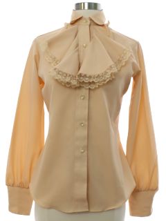 1970's Womens Edwardian Style Panhandle Slim Ruffled Front Secretary Shirt