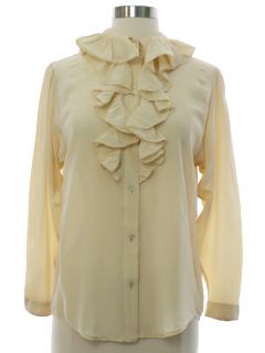 1980's Womens Al Duca d Aosta Designer Silk Ruffled Front Poet Style Shirt