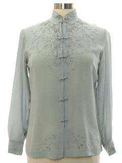 1990's Womens Cheongsam Style Silk Shirt