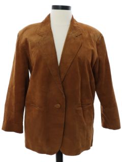1980's Womens Suede Leather Blazer Sport Coat Jacket