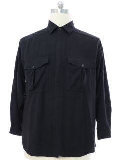 1980's Mens Black Wool Rayon Blend Shirt