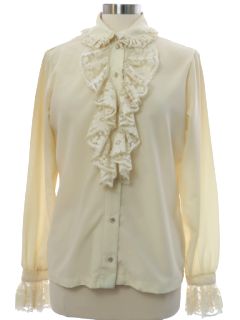 1970's Womens Slightly Sheer Ruffled Edwardian or Poet Style Shirt