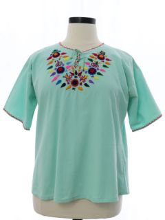 1970's Womens Embroidered Huipil Style Shirt