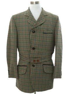 1970's Mens Houndstooth Plaid Mod Blazer Sport Coat Jacket