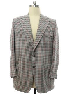 1970's Mens Houndstooth Plaid Disco Blazer Sport Coat Jacket