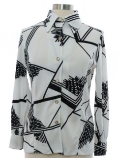 1970's Womens Op-Art Print Disco Style Knit Shirt