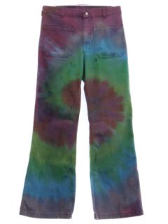 1970's Unisex Tie Dye Navy Issue Bellbottom Jeans Pants