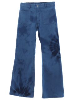 1970's Unisex Tie Dye Navy Issue Bellbottom Jeans Pants