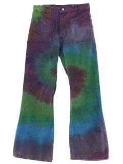 1970's Unisex Tie Dye Navy Issue Bellbottom Jeans Pants