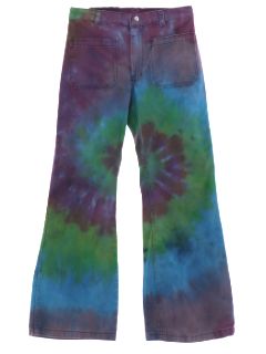 1970's Unisex Tie Dye Navy Issue Bellbottom Jeans Pants