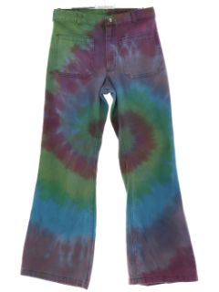 1970's Unisex Tie Dye Navy Issue Bellbottom Jeans Pants