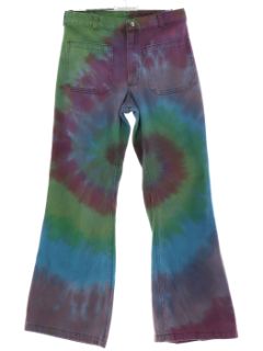 1970's Unisex Tie Dye Navy Issue Bellbottom Jeans Pants