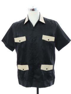 1980's Mens Armadillo Leather Trimmed Guayabera Shirt