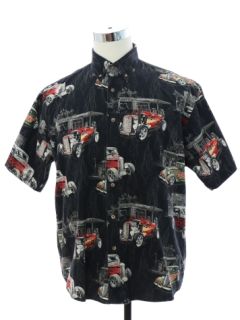 1990's Mens Hod Rod Car Theme Graphic Print Sport Shirt
