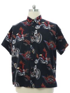 1990's Mens Motorcycle Theme Graphic Print Sport Shirt