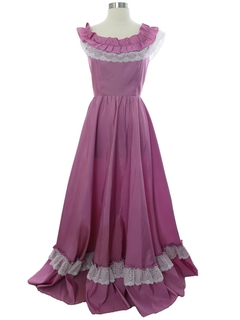 1970's Womens Prairie Style Prom Or Cocktail Maxi Dress