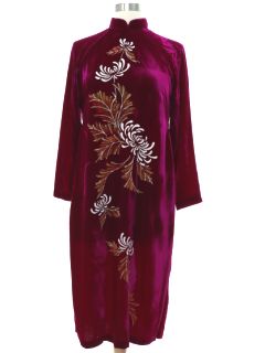 1990's Womens Velveteen Cheongsam Cocktail Over Dress