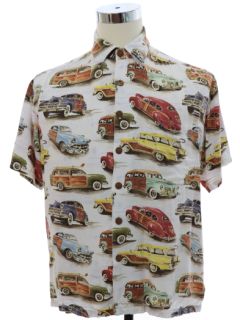 1990's Mens Kahala Retro Car Theme Rayon Graphic Print Sport Shirt