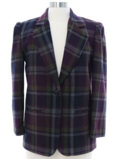 1990's Womens Plaid Wool Blend Boyfriend Style Blazer Jacket