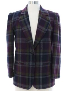 1990's Womens Plaid Wool Blend Boyfriend Style Blazer Jacket