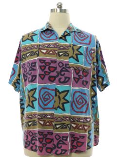 1980's Mens Totally 80s Look Graphic Print Sport Shirt