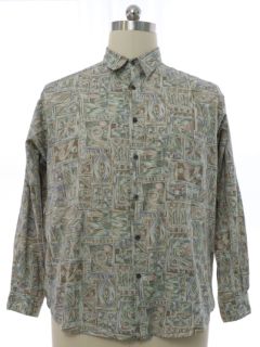 1990's Mens Cotton Graphic Print Sport Shirt