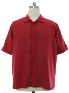 1990's Mens Guayabera Inspired Rayon Blend Club Shirt