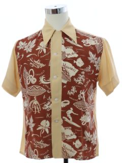 1930's Mens Custom Made Hawaiian Print Sport Shirt