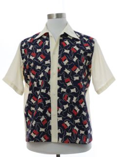 1940's Mens Custom Scottie Dog Print Sport Shirt