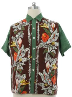1950's Mens Custom Hawaiian Print Sport Shirt