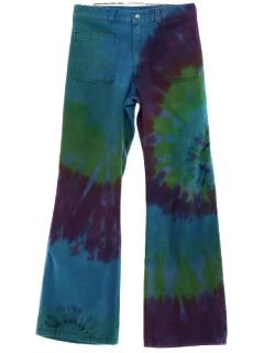 1970's Unisex Tie Dye Navy Issue Bellbottom Jeans Pants