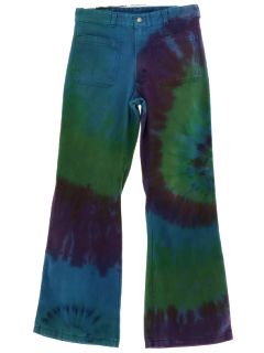 1970's Unisex Tie Dye Navy Issue Bellbottom Jeans Pants