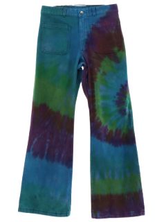 1970's Unisex Tie Die Navy Issue Bellbottom Jeans Pants