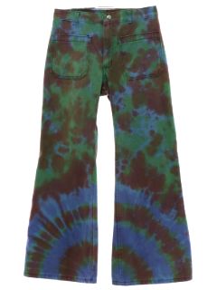 1970's Unisex Tie Dyed Navy Issue Bellbottom Jeans Pants