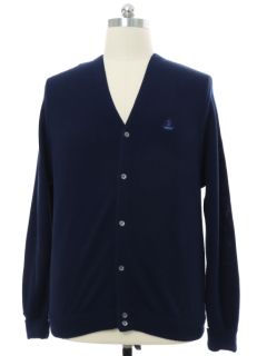 1980's Mens Izod Dark Blue Cardigan Golf Sweater