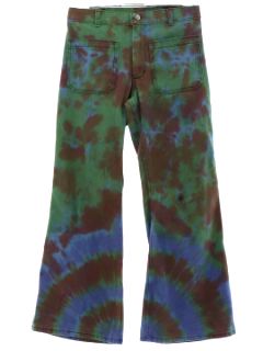 1970's Unisex Tie Dye Navy Issue Bellbottom Jeans Pants