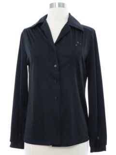 1980's Womens Shiny Black Secretary Shirt