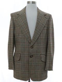 1970's Mens Wool Plaid Disco Blazer Sport Coat Jacket