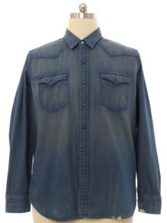 1990's Mens Grunge Levis Distressed Denim Western Shirt
