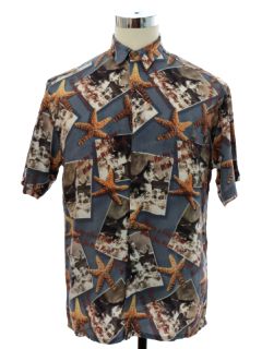 1990's Mens Retro Photo Print Rayon Shirt