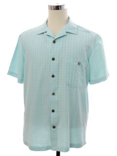 1990's Mens Subtle Plaid Rayon Blend Sport Shirt