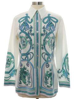 1970's Womens Mod Border Print Knit Shirt