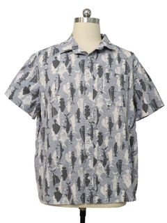 1990's Mens Graphic Fish Print Cotton Sport Shirt