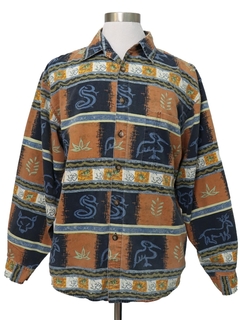 1990's Mens Cotton Territory AHead Graphic Print Shirt