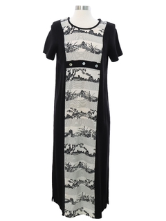1990's Womens Great Wall of China Print Maxi Dress
