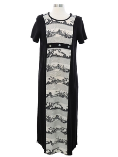 1990's Womens Great Wall of China Print Maxi Dress