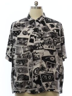 1990's Mens Rayon Graphic Print Sport Shirt