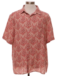 1990's Mens Silk Linen Blend Graphic Print Sport Shirt