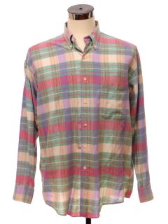 1990's Mens Madras Plaid Shirt