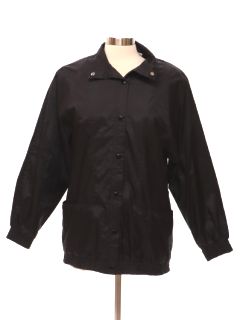 1990's Womens Black Nylon Windbreaker Snap Front Jacket